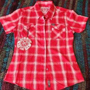 NWT DIXXON Womens Red Checkered Button Down Shirt Third Street